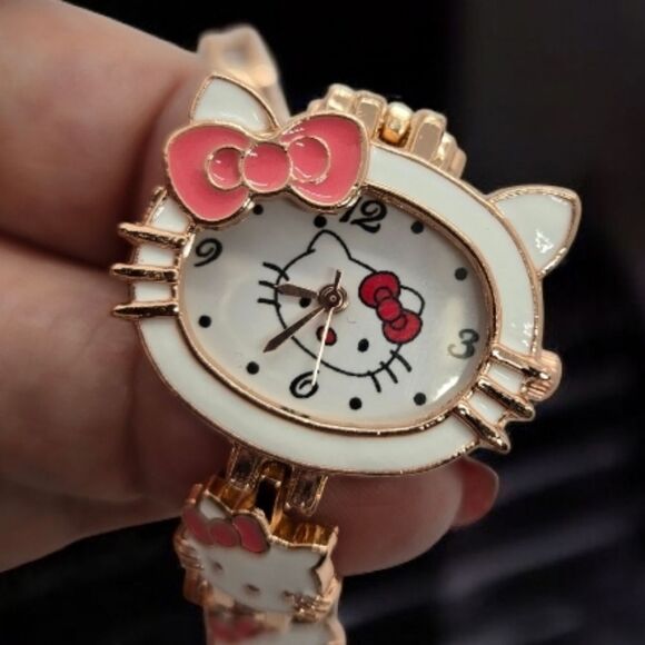 Hello Kitty Rose Gold Watch White Cat Face Links Analog Battery Metal Links Band - Picture 3 of 7